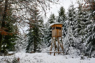 Fototapeten Jagdeinrichtung im winterlichen Wald © motivjaegerin1
