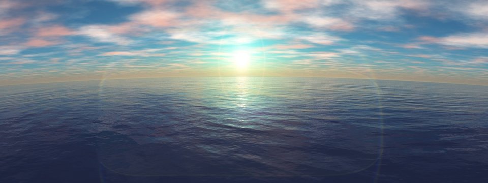 sea sunset, panorama of the sea landscape with the sun and clouds over the water
