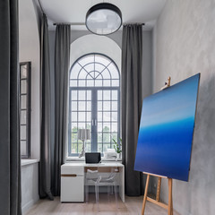 Modern painting, desk and chair