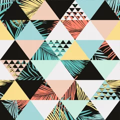 Plaid avec motif Triangle Modèle sans couture tendance plage exotique, feuilles tropicales vectorielles florales illustrées. Fond d& 39 impression de papier peint.