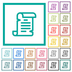 Paper scroll flat color icons with quadrant frames