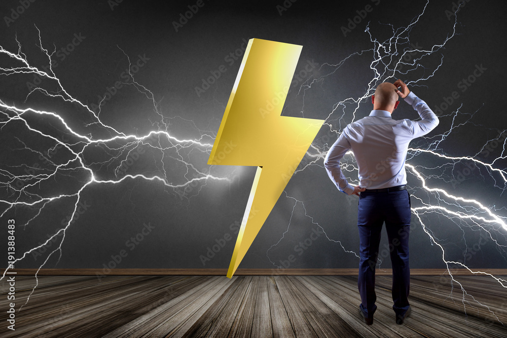 Poster thunder lighting bolt symbol displayed on a futuristic interface - 3d rendering