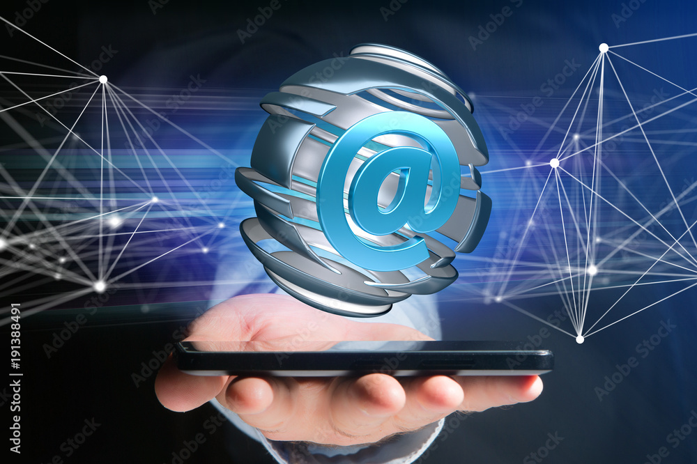 Poster Arobase symbol displayed in a sliced sphere - 3D rendering