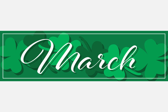 March Single Word With Shamrocks Banner Vector Illustration 2