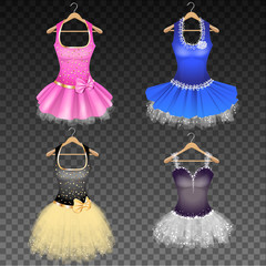 Four Glamour Dresses on Hanger on Transparent Background