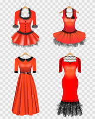 Red dresses on hanger on on transparent background