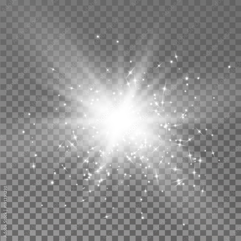 Wall mural white glowing light burst explosion. starburst with sparkles on transparent background. vector illus