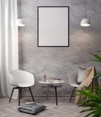 Mockup Poster in the interior, 3D illustration of a modern design