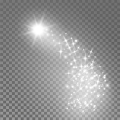 Vector glitter star burst sparkles light effect on transparent background.