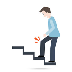 Man walking on stairs and injury of the knee . person injury icon