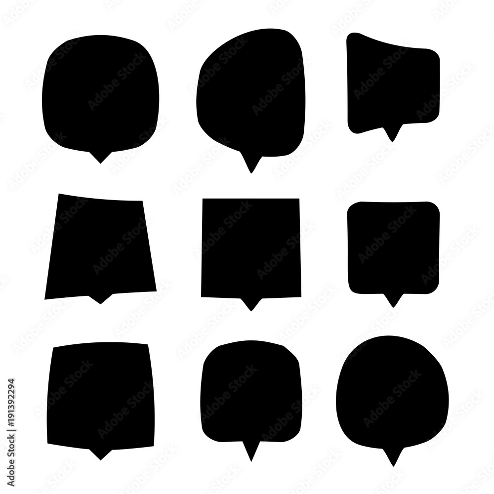 Wall mural black speech bubbles set. isolated dialog or chat clouds collection on white background.