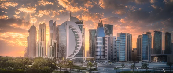 Fotobehang Skyline of West Bay and Doha City Center, Qatar © boule1301
