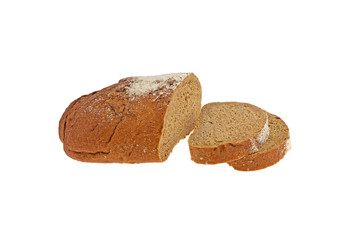 half of black bread isolated on white background