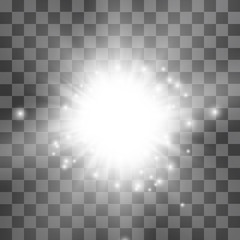 White glowing light burst  on transparent background. Vector illustration.