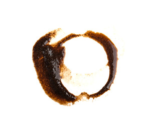 Close up of coffee cup stains isolated on white background