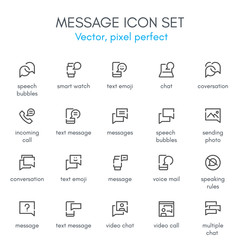 Message theme, line icon set.