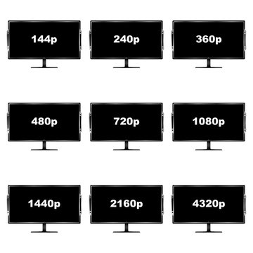 Set of nine images of video file formats on TVs