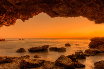 Fototapeta na wymiar The coast of Oropesa del Mar at a sunrise