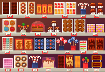 Confectionery sweets at stall or stand at shop