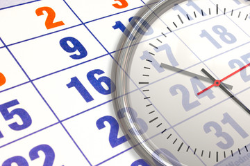 Fototapeta premium Wall calendar calendar with the number of days and clock close up