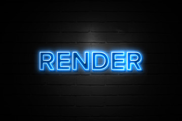 Obraz premium Render neon Sign on brickwall