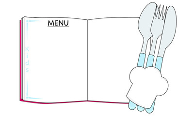 Blank book with spoon, fork and knife