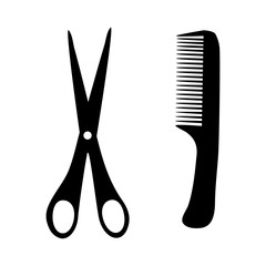 Silhouette of scissors and comb of black color