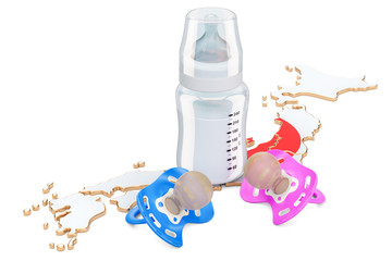 Birth rate and parenthood in Japan concept, 3D rendering