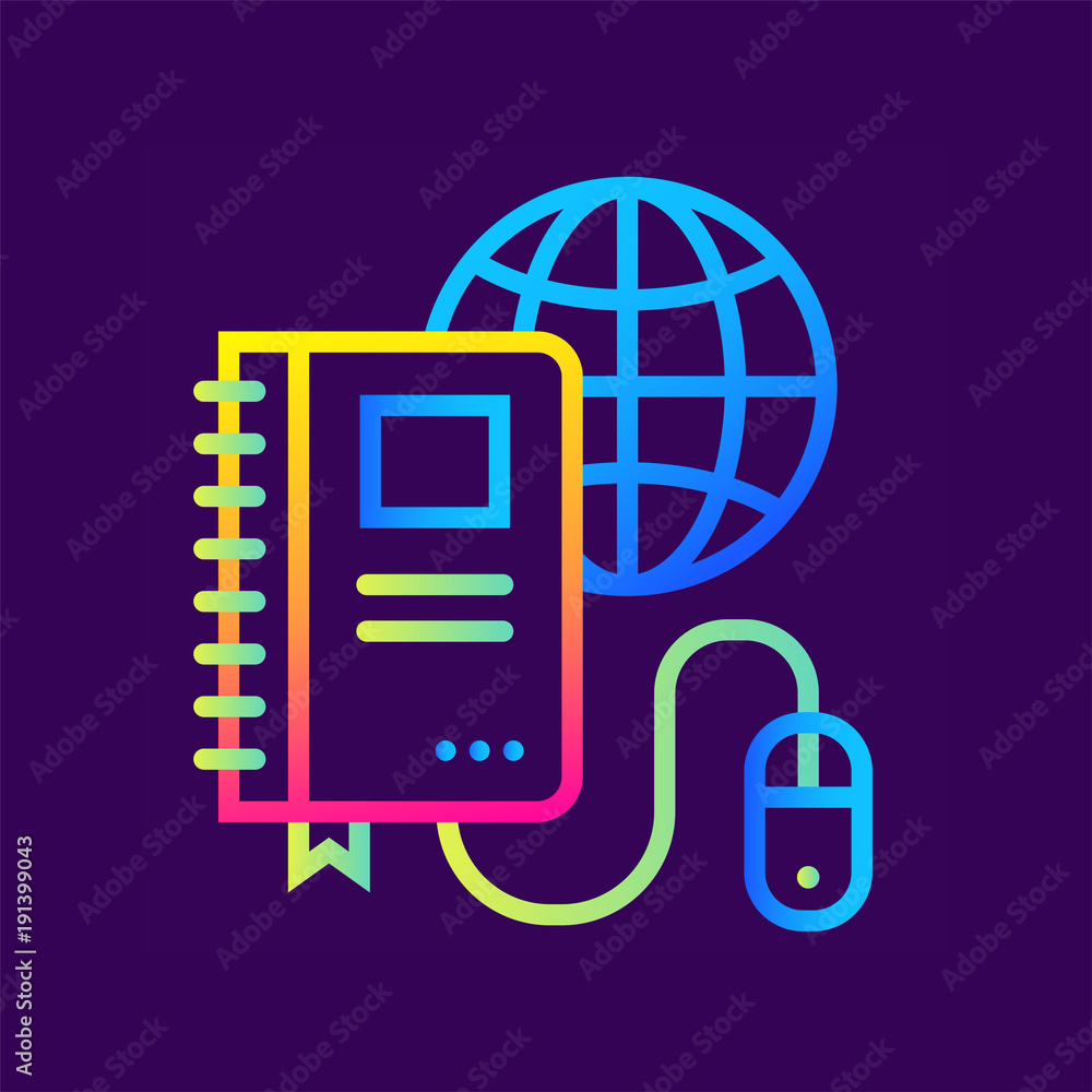Poster unique linear icon online learning. education, e-learning. modern outline icons for mobile applicati