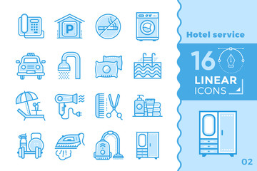 Linear icons collection of Hotel services. Modern outline icons for mobile application