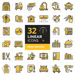 Big linear icons set of Hotel services. Outline icons for print, presentation, web