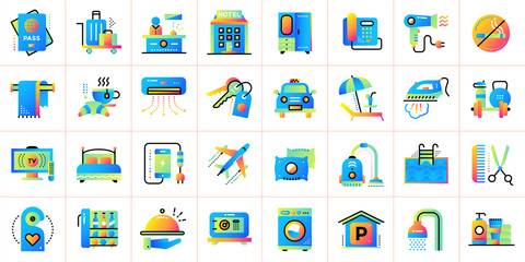 Big flat icons set of Hotel services. Suitable for print, presentation, web