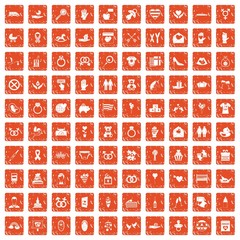 100 love icons set grunge orange