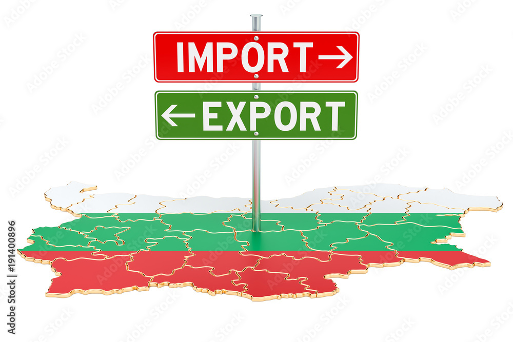 Poster import and export in bulgaria concept, 3d rendering
