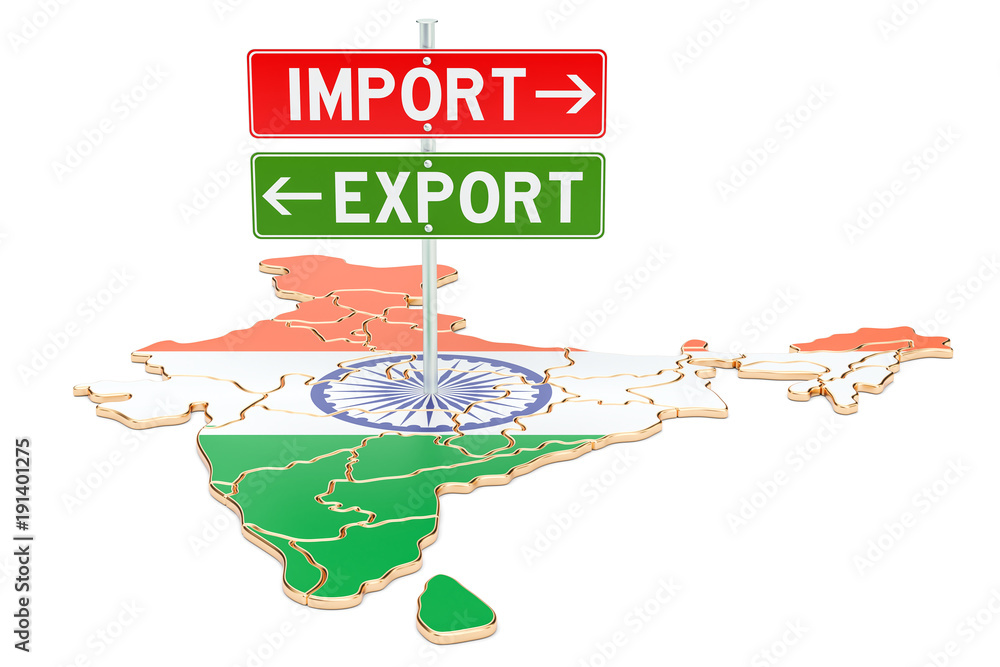 Poster import and export in india concept, 3d rendering