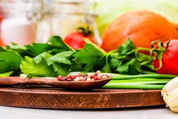 Ingredients for cooking borscht, Russian beet soup
