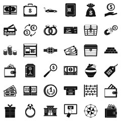 Amount of money icons set, simple style