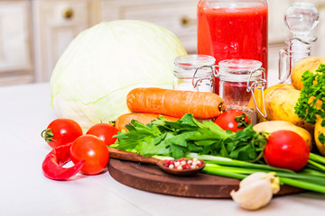 Ingredients for cooking borscht, Russian beet soup