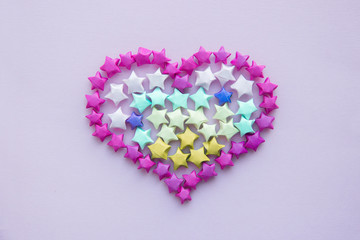 Heart maded from small paper stars Origami