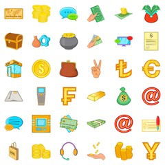 Money bag icons set, cartoon style