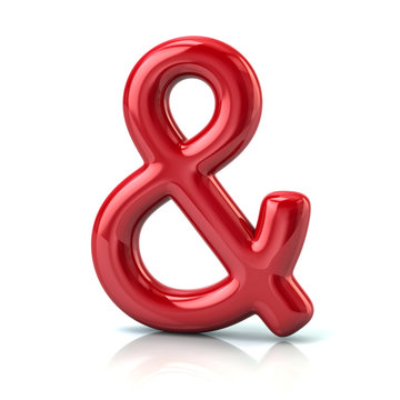 Red ampersand symbol 3d illustration isolated on white isolated background