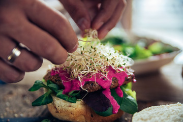 Veggie Burger Being Made © natashaphoto