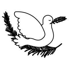 pigeon peace symbol side view with olive branch in her peak on black silhouette vector illustration