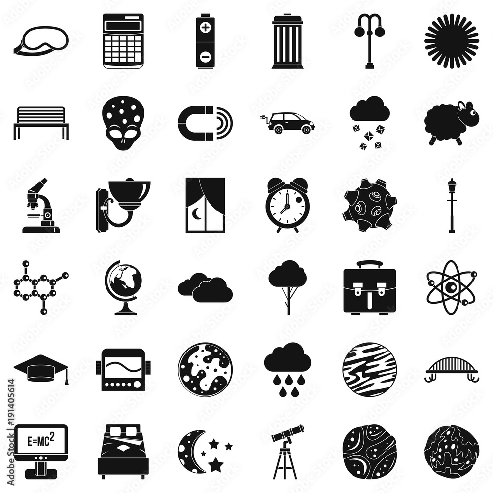 Poster outer space icons set, simple style
