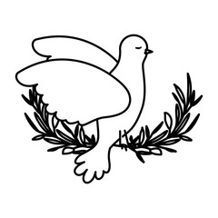 pigeon peace symbol side view in olive branch on black silhouette vector illustration