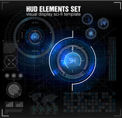 HUD UI. Abstract virtual graphic touch user interface. Infographic. Vector science abstract.  Vector illustration. Futuristic user interface. display control the pallet rocket. Sky-fi HUD. eps10.