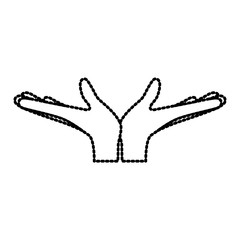 Obraz premium pair open hands gesture on dotted silhouette vector illustration