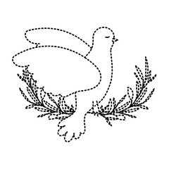 pigeon peace symbol side view in olive branch on dotted silhouette vector illustration