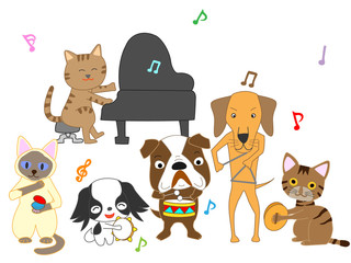 Obraz na płótnie Canvas 犬と猫のコンサート