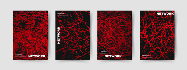 Abstract Red Lines on Dark Background. Moving Lines Abstract Background for Posters / Covers / Presentations / Brochures. Abstract Network. Vector Illustration.
